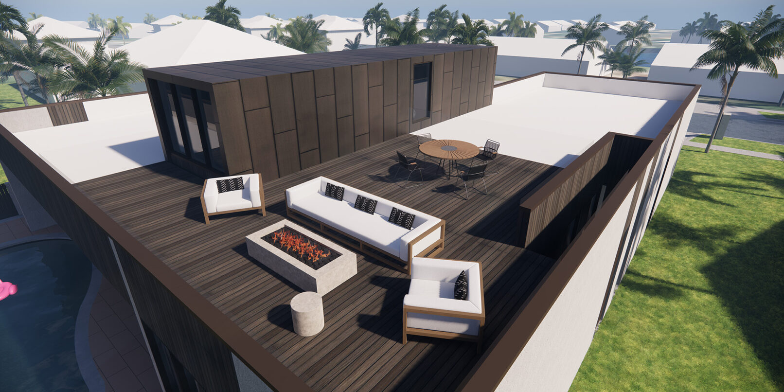 the rooftop deck of modern residential design